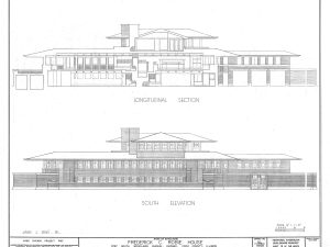 Frederick C. Robie House Drawing – Frank Lloyd Wright House Design Poster, House Blueprint, Home Décor, Chicago Historic Building