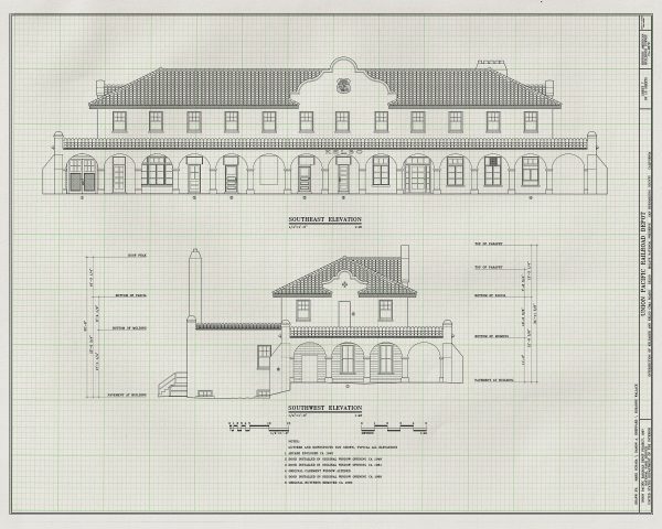 Kelso Union Pacific Railroad Depot Drawing - California Railroad Poster, Historic Building, Railroad Poster, Railroad Station Blueprint