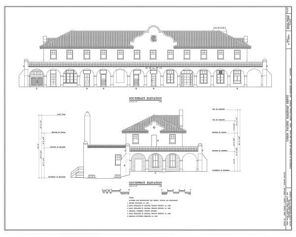 Kelso Union Pacific Railroad Depot Drawing - California Railroad Poster, Historic Building, Railroad Poster, Railroad Station Blueprint