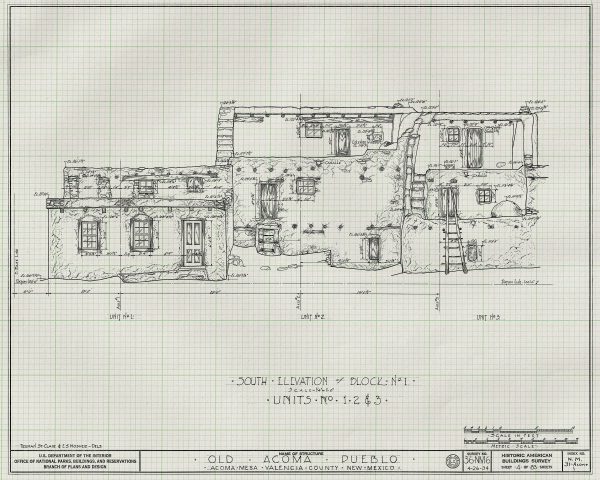 Old Acoma Pueblo Drawing - Acoma Mesa Poster, Acoma Pueblo Blueprint, Historic New Mexico Architecture, Historic Building