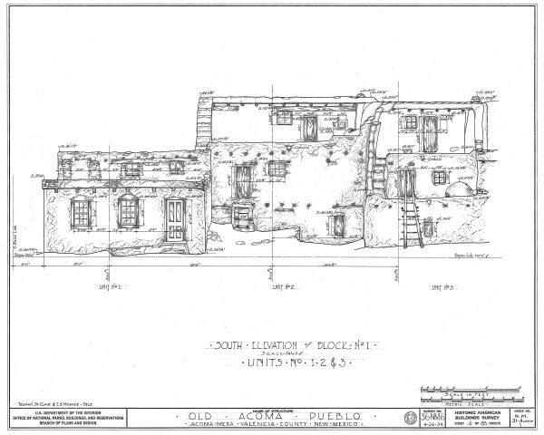 Old Acoma Pueblo Drawing - Acoma Mesa Poster, Acoma Pueblo Blueprint, Historic New Mexico Architecture, Historic Building