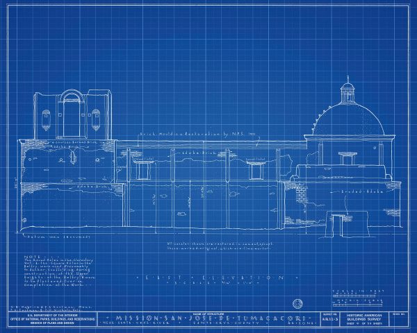 Mission San Jose De Tumacacori Elevation Drawing - Arizona Mission Poster, Old Mission Blueprint, Religious Décor, Historic Mission