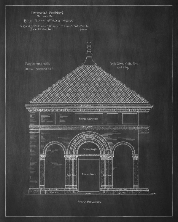 George Washington Birthplace Memorial Blueprint - President Birthplace, Virginia Architecture, President Art, Home Décor, Blueprint Décor