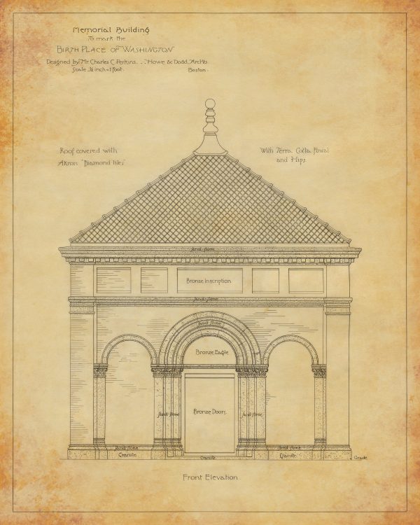 George Washington Birthplace Memorial Blueprint - President Birthplace, Virginia Architecture, President Art, Home Décor, Blueprint Décor