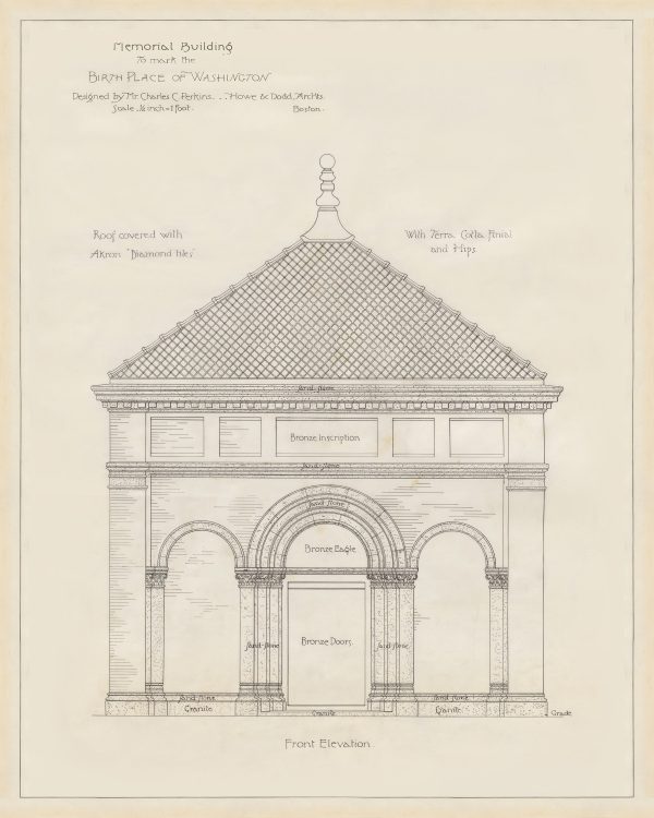 George Washington Birthplace Memorial Blueprint - President Birthplace, Virginia Architecture, President Art, Home Décor, Blueprint Décor