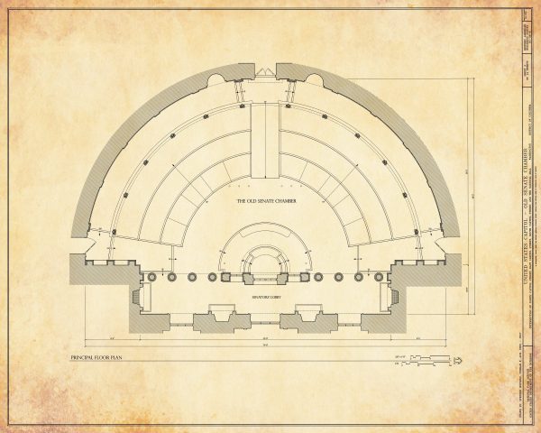 Old US Senate Chamber Floor Plan Blueprint Drawing - Capitol Building Blueprint, US Senate Drawing, Home Décor, Wall Décor, Blueprint Decor