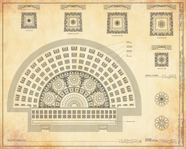 Old Senate Chamber Reflected Ceiling Plan Drawing - Capitol Building Blueprint, US Senate Drawing, Home Décor, Wall Décor, Blueprint Decor