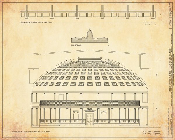 Old US Senate Chamber Elevation Blueprint Drawing - Capitol Building Blueprint, US Senate Drawing, Home Décor, Wall Décor, Blueprint Decor