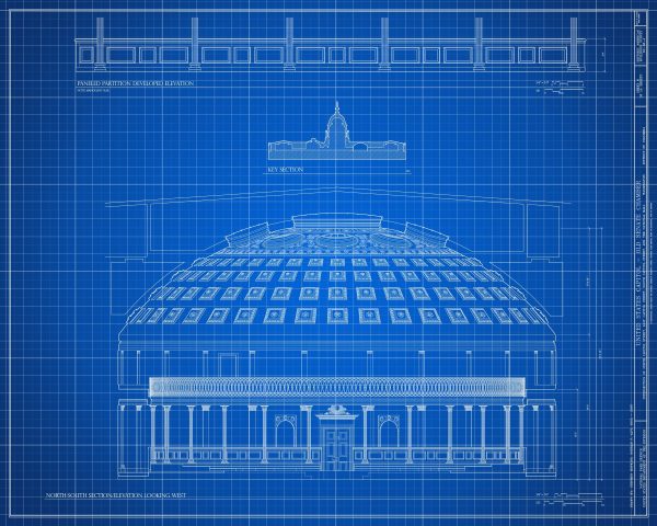 Old US Senate Chamber Elevation Blueprint Drawing - Capitol Building Blueprint, US Senate Drawing, Home Décor, Wall Décor, Blueprint Decor