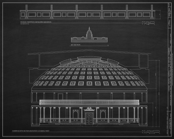 Old US Senate Chamber Elevation Blueprint Drawing - Capitol Building Blueprint, US Senate Drawing, Home Décor, Wall Décor, Blueprint Decor