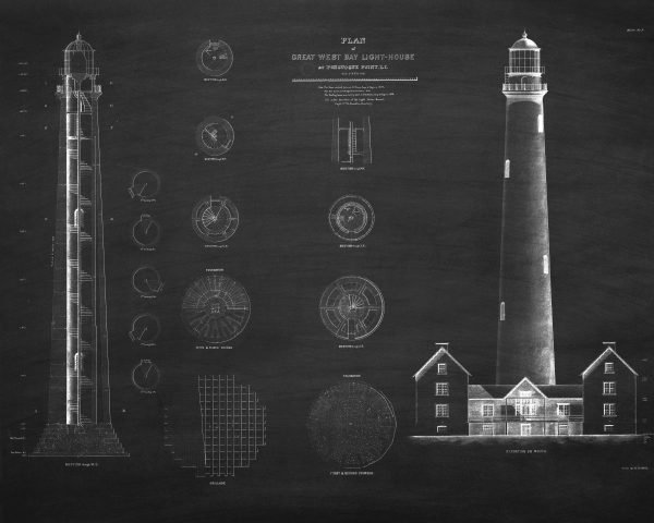 Shinnecock Light Lighthouse Blueprint - Ponquogue Point Lighthouse, Nautical Poster, Beach House Decor, Long Island Lighthouse Poster Print