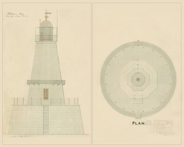 Robbins Reef Lighthouse Blueprint - Lighthouse Drawing, Nautical Poster, Beach House Decor, New Jersey Lighthouse Poster Print