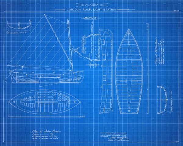 Lincoln Rock Light Station Boats Blueprint - Lighthouse Print, Maritime Poster, Beach House Decor, Lighthouse Poster, Alaska Lighthouse