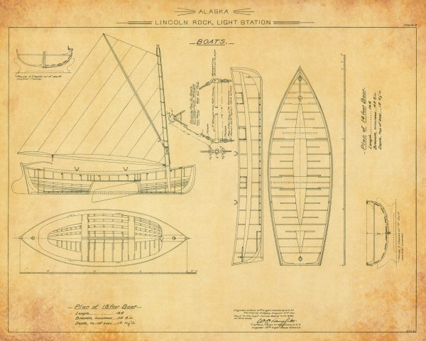 Lincoln Rock Light Station Boats Blueprint - Lighthouse Print, Maritime Poster, Beach House Decor, Lighthouse Poster, Alaska Lighthouse