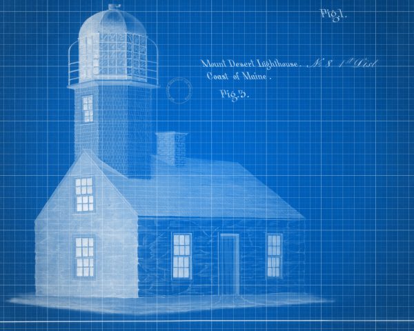 Mount Desert Lighthouse Blueprint - Lighthouse Drawing, Nautical Poster, Beach House Décor, Maine Lighthouse Poster Print, Maritime Poster