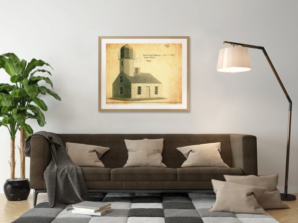 Mount Desert Lighthouse Blueprint - Lighthouse Drawing, Nautical Poster, Beach House Décor, Maine Lighthouse Poster Print, Maritime Poster