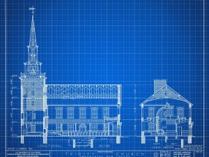 Swedesboro Trinity Church Section Drawing – New Jersey Church Blueprint, Church Drawing, Religious Home Décor, Blueprint Décor