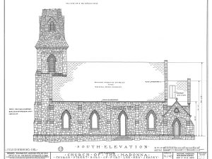 Church of the Madonna South Elevation Drawing – Fort Lee New Jersey Church Blueprint, Church Drawing, Home Wall Décor, Blueprint Décor