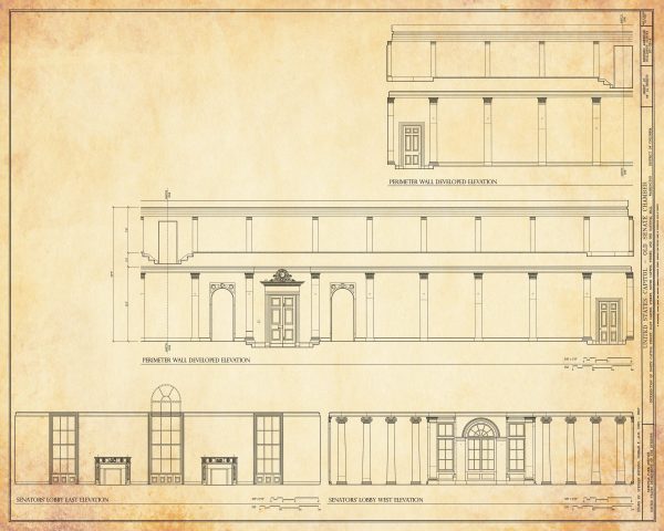 US Capitol Old Senate Chamber Blueprint Drawing - Capitol Building Blueprint, US Senate Drawing, Home Décor, Wall Décor, Blueprint Decor