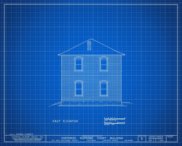 Cherokee Supreme Court Building Elevation Drawing - Supreme Court Blueprint, Oklahoma Court Drawing, Law Firm Decor, Blueprint Decor