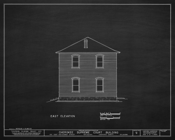 Cherokee Supreme Court Building Elevation Drawing - Supreme Court Blueprint, Oklahoma Court Drawing, Law Firm Decor, Blueprint Decor