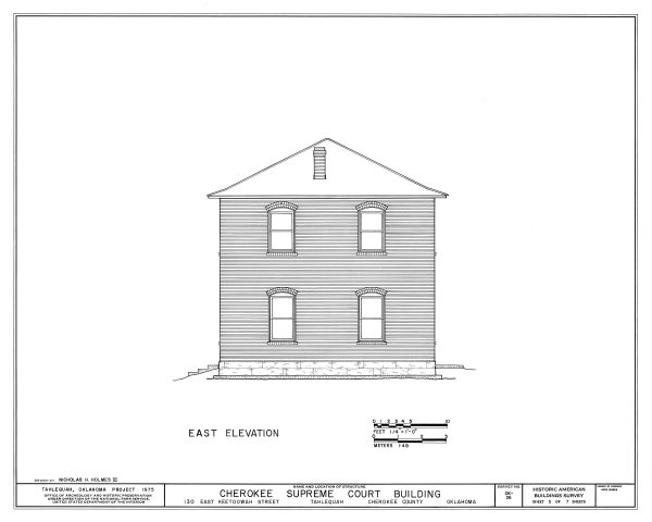 Cherokee Supreme Court Building Elevation Drawing - Supreme Court Blueprint, Oklahoma Court Drawing, Law Firm Decor, Blueprint Decor