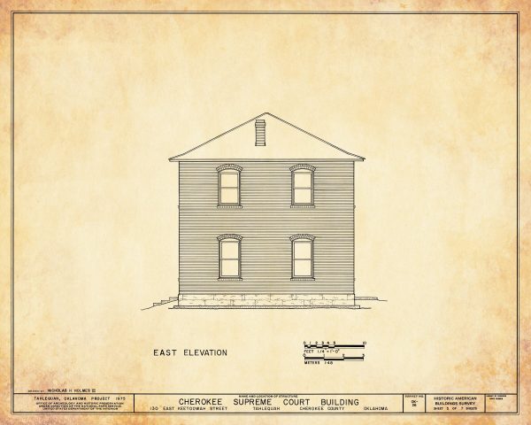 Cherokee Supreme Court Building Elevation Drawing - Supreme Court Blueprint, Oklahoma Court Drawing, Law Firm Decor, Blueprint Decor