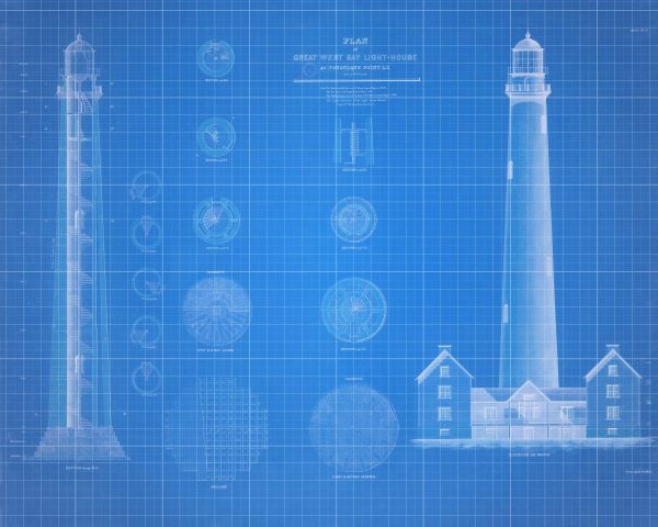 Shinnecock Light Lighthouse Blueprint - Ponquogue Point Lighthouse, Nautical Poster, Beach House Decor, Long Island Lighthouse Poster Print