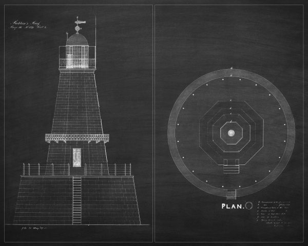 Robbins Reef Lighthouse Blueprint - Lighthouse Drawing, Nautical Poster, Beach House Decor, New Jersey Lighthouse Poster Print