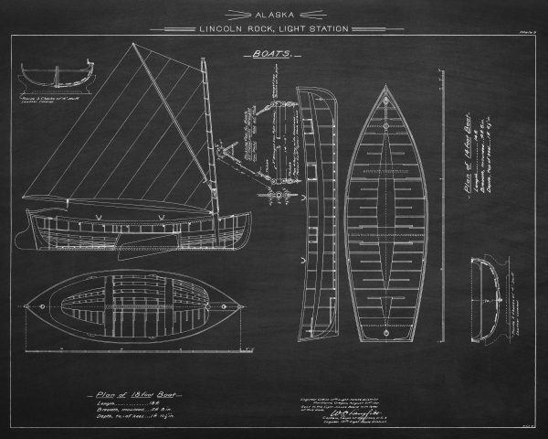 Lincoln Rock Light Station Boats Blueprint - Lighthouse Print, Maritime Poster, Beach House Decor, Lighthouse Poster, Alaska Lighthouse