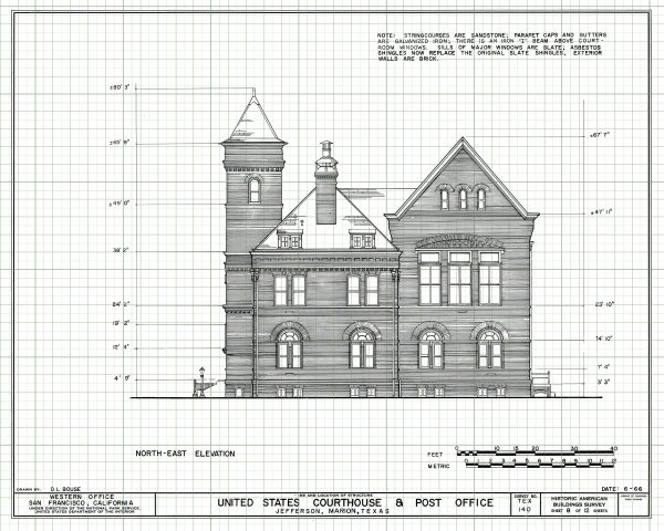 Jefferson Texas Courthouse & Post Office Elevation Drawing - Courthouse Poster Print, Courthouse Drawing, Law Firm Decor, Office Décor